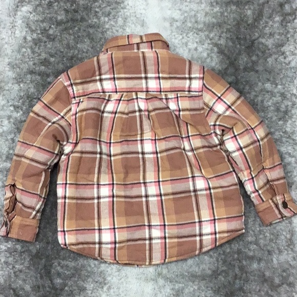 The Children's Place Brown/pink Plaid Button sharpa shacket - Picture 3 of 6